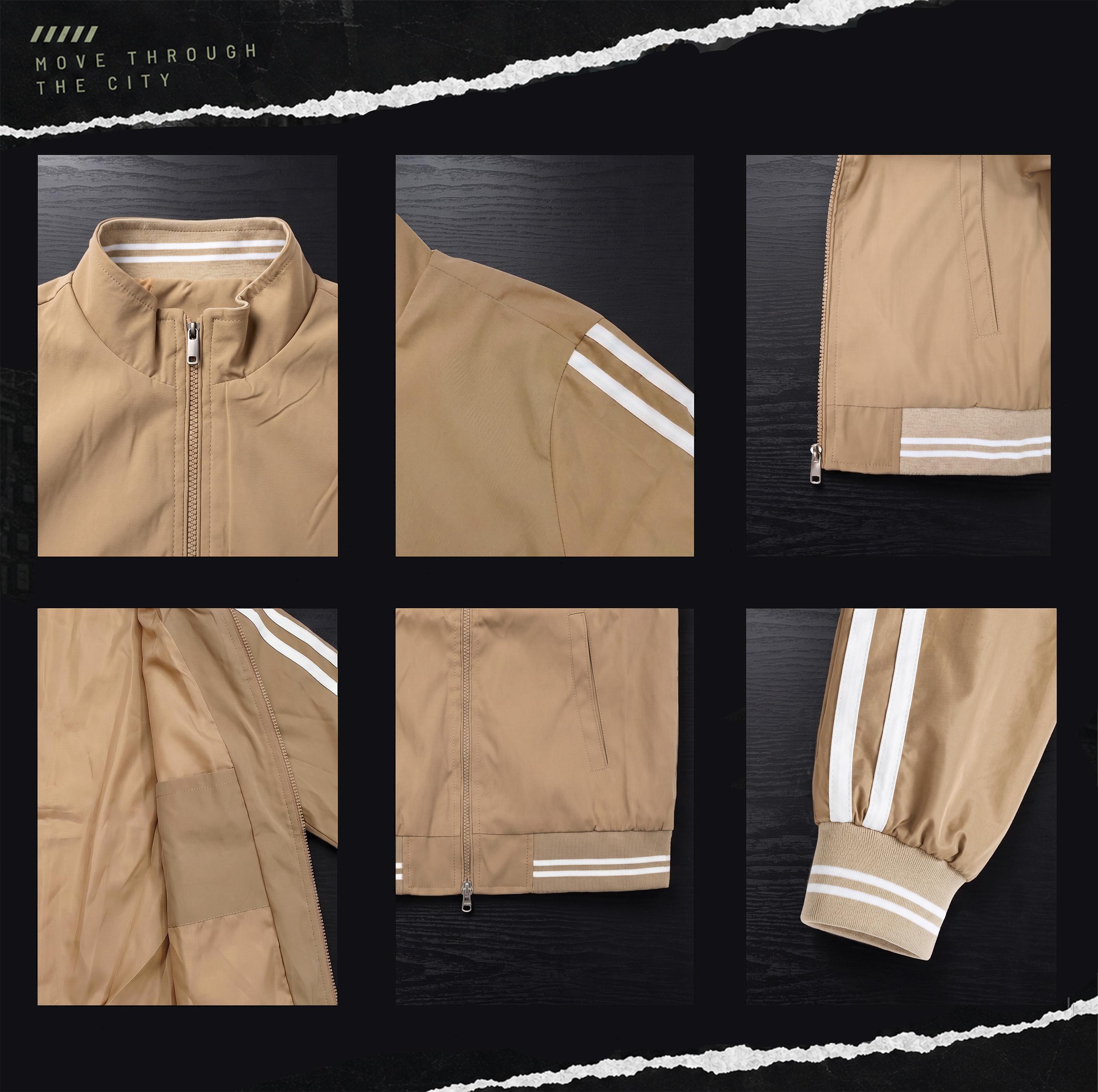 Men's Classic Ribbed Zippered Bomber Jacket - Lightweight Streetwear Coat with Lion Graphic, Sporty Stripe Sleeves and Full-Zip Front