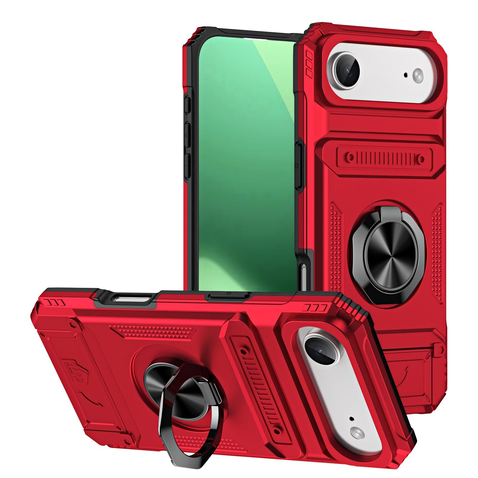 Heavy-Duty Shockproof Hard Case for iPhone 13 14 15 16 E 17 Pro Max Plus, Hidden Dual Card Slot Design with Rotating Metal Stand, Card Holder Protective Cover