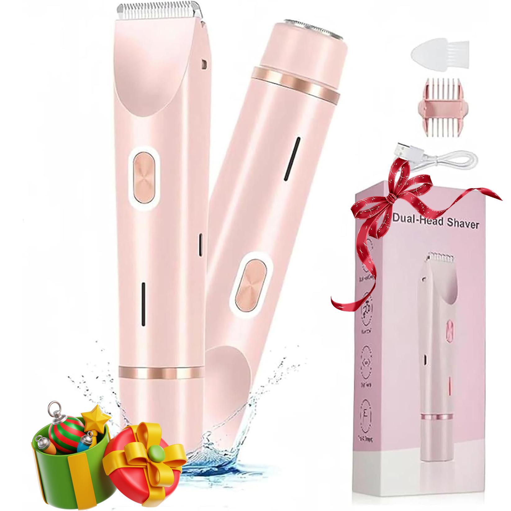 Women's Electric Razor Dual Head Reusable Female Trimmer Body Hair Remover Bikini Clipper, New Model Zb-0236L Lithium Ion Batteries Included