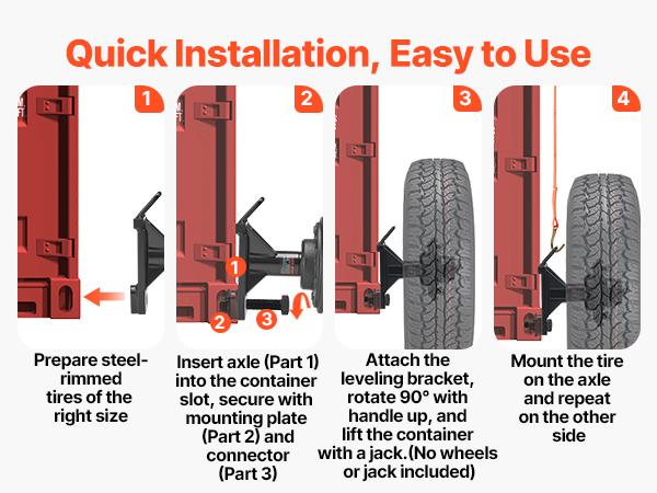 VEVOR Heavy Duty 6-Lug Shipping Container Wheels Kit with Axle, J Hook, Quick Setup, Powder Coated Rust-Proof Ratchet Tie Down, Steel Frame - 7000 lbs Capacity, Moves 20ft-40ft Containers for Warehouse, Construction Site Use, Dock