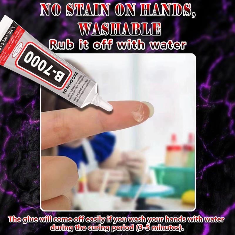 110ml/3.7 Fl Oz Multi-Purpose B6000 Adhesive, Clear Crafting Glue with Precision Dotting Pens, Wax Pencil & Tweezer Kit for Jewelry, DIY Projects & Art Creation