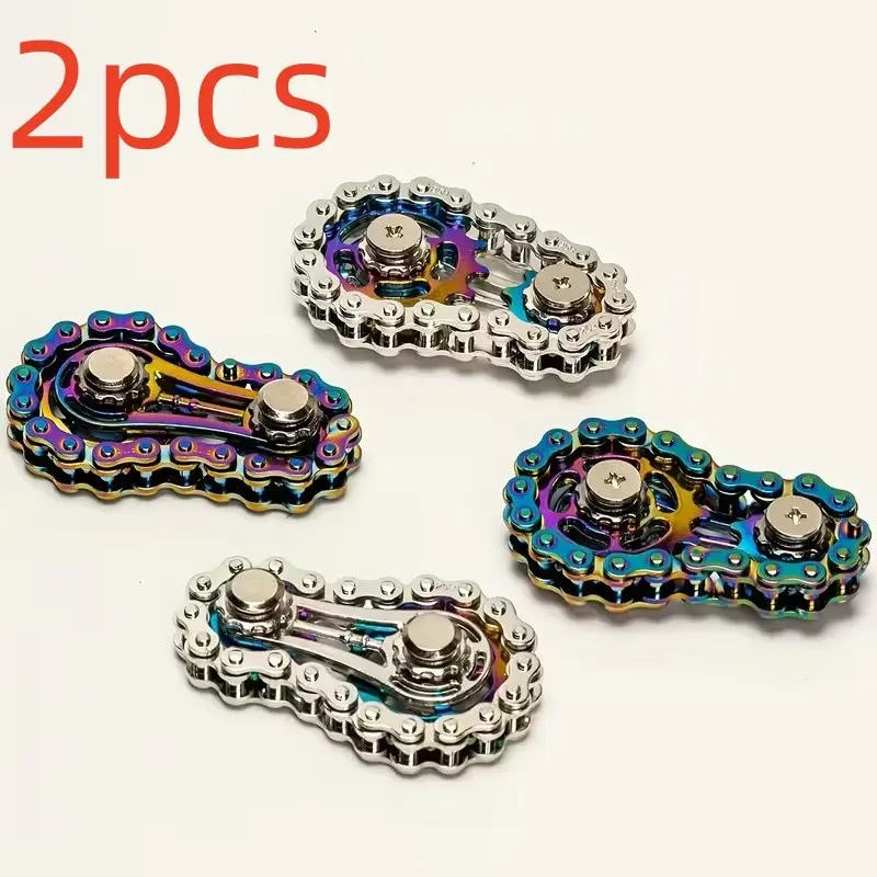 2pcs Bicycle Chain Finger Spinner, Silent Cnc Stainless Steel Gear, Adult Stress Relief Tool, Steam Punk Desk Decor, Office Use, Mechanical Art Collectible
