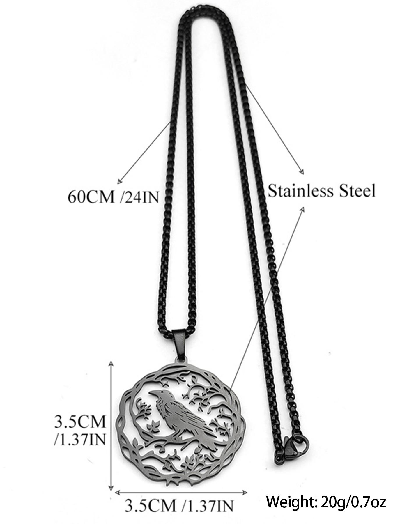 Hollow Crow Raven Birds Pendant Necklace Women Men Stainless Steel Black Color Love Flower of Life Knight Chain Gifts