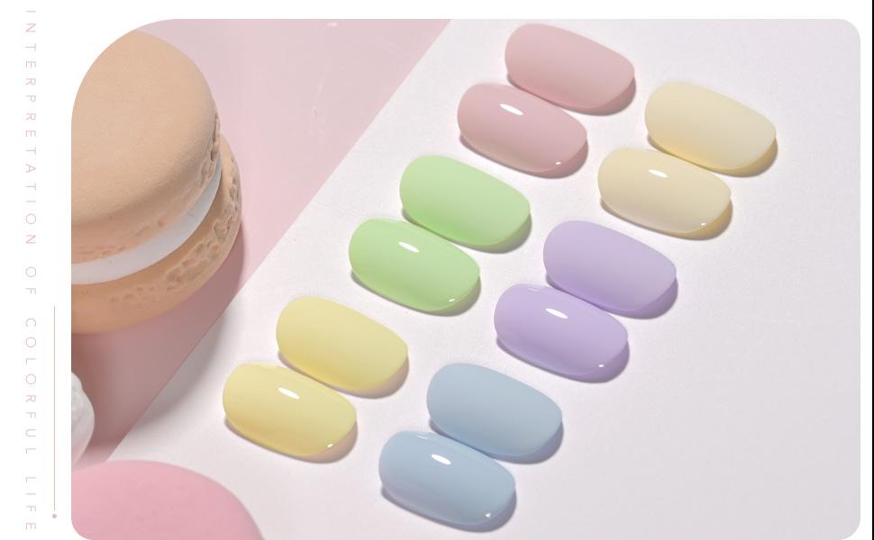 GAOY Macarons Pastel Pink Blue Gel Nail Polish Set, 6 Colors Green Yellow Nude Spring Soak Off UV Light Cure Gel Polish Kit for Salon and Nail Art DIY at Home