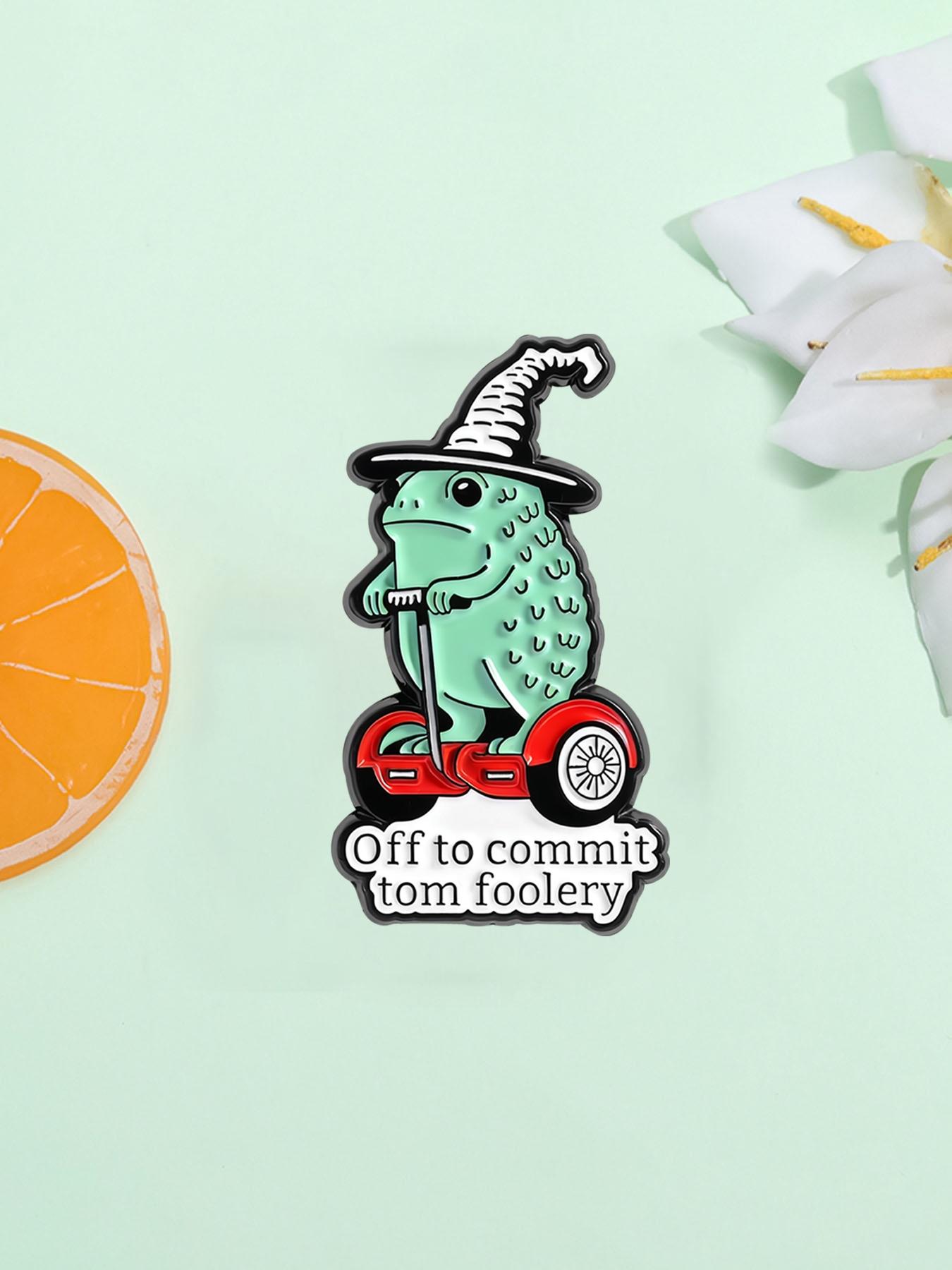 Whimsical Frog Wizard Enamel Pin Funny Quote Off To Commit Tom Foolery Cartoon Animal Alloy Brooch Lapel Backpack Badge Fashion Jewelry Accessories Gift for Friends Vintage Jewellery