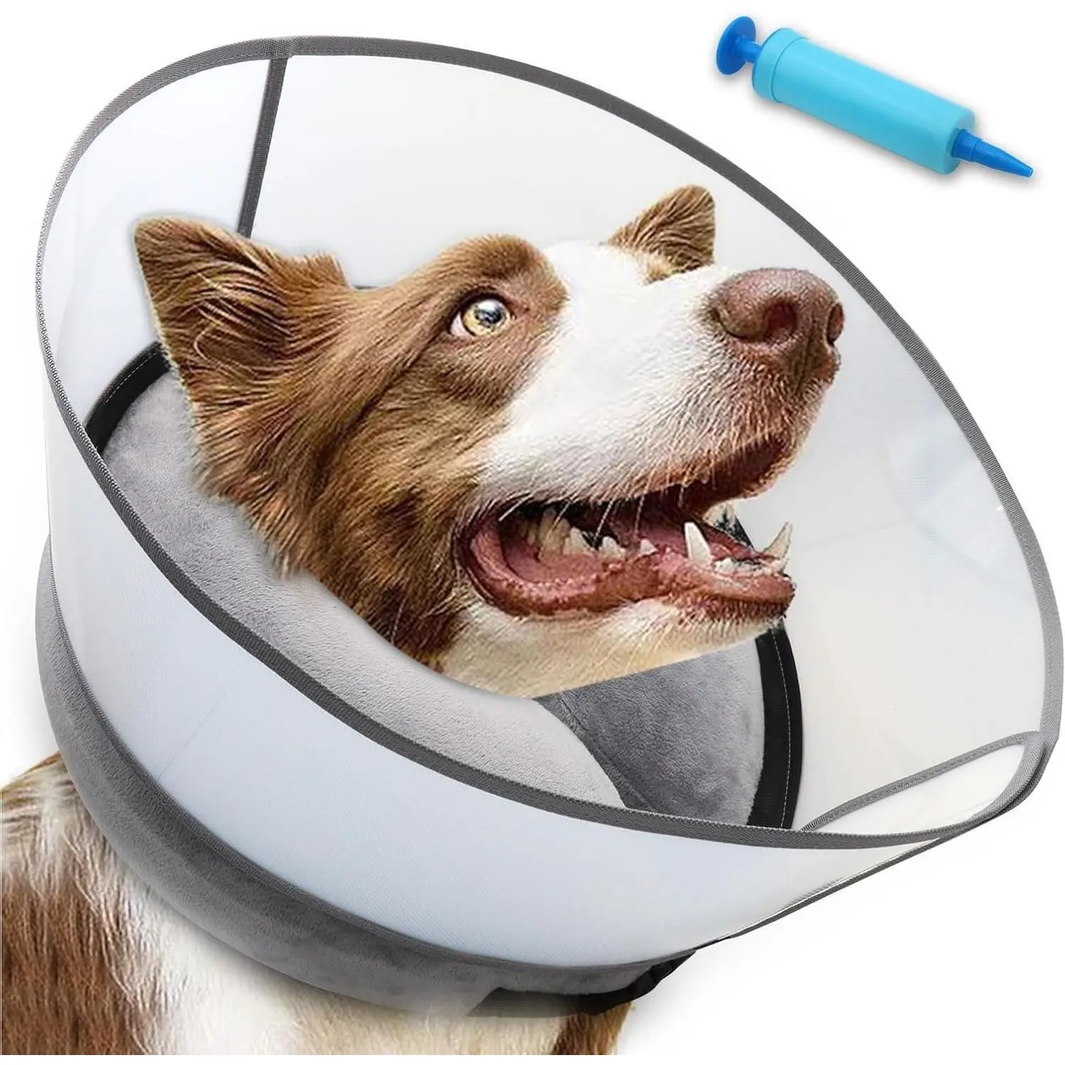 Upgraded Inflatable Dog Cone Collar with Transparent Anti-Licking Shield, Adjustable Elizabethan Collar for Medium Large Dogs, 2-in-1 Design with Detachable ShieldGift