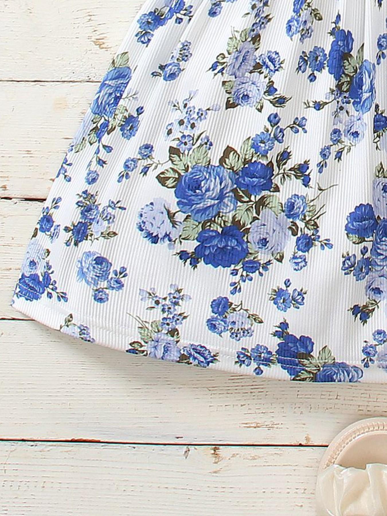 Adorable Floral Print Halter Dress for Girls, Breathable Sleeveless Sun Dress, Casual Vacation Wear, Perfect for Beach and Garden