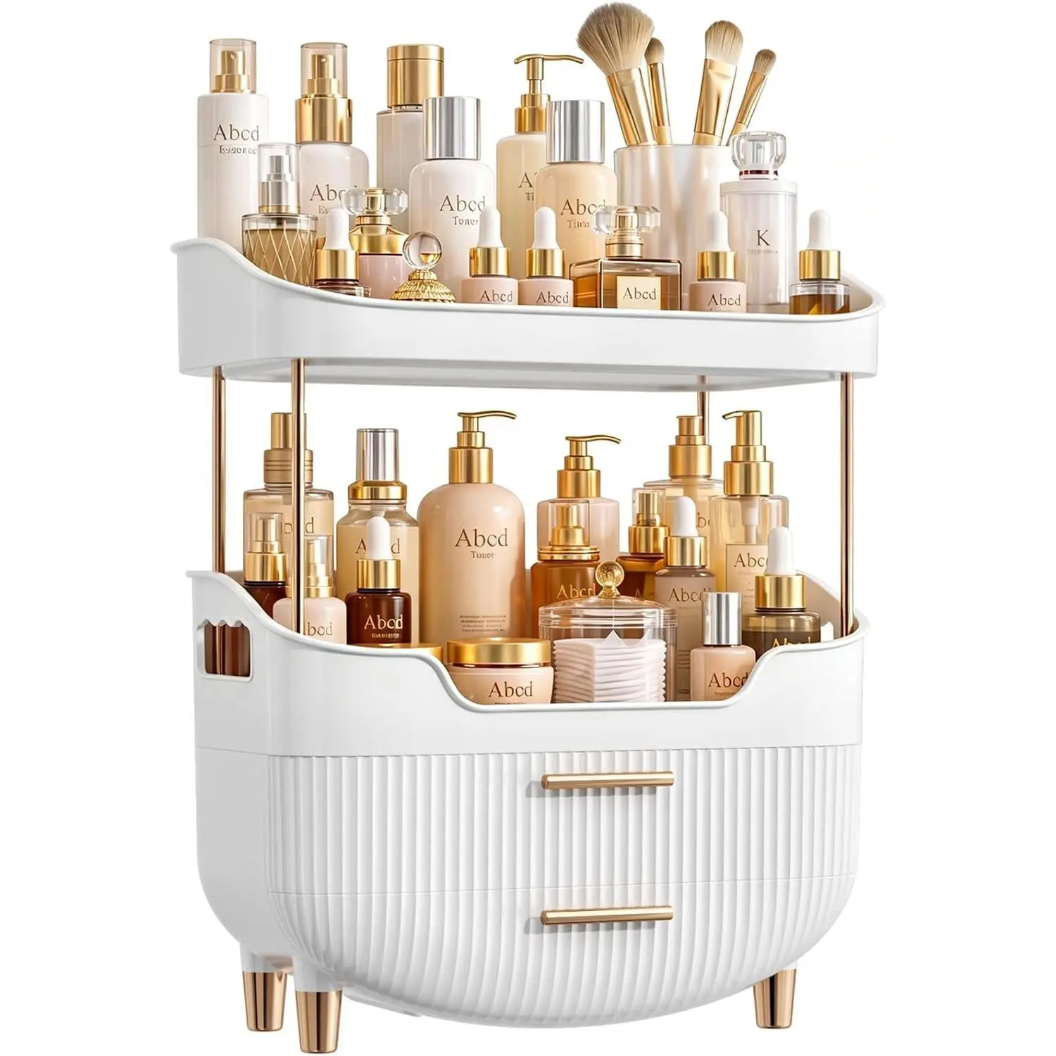 4-Tier Makeup Organizer Bathroom Countertop Storage White | Versatile Storage for Vanity, Desk, Bedroom, Holds Lipstick, Perfume, Skincare, Mask, Cosmetics