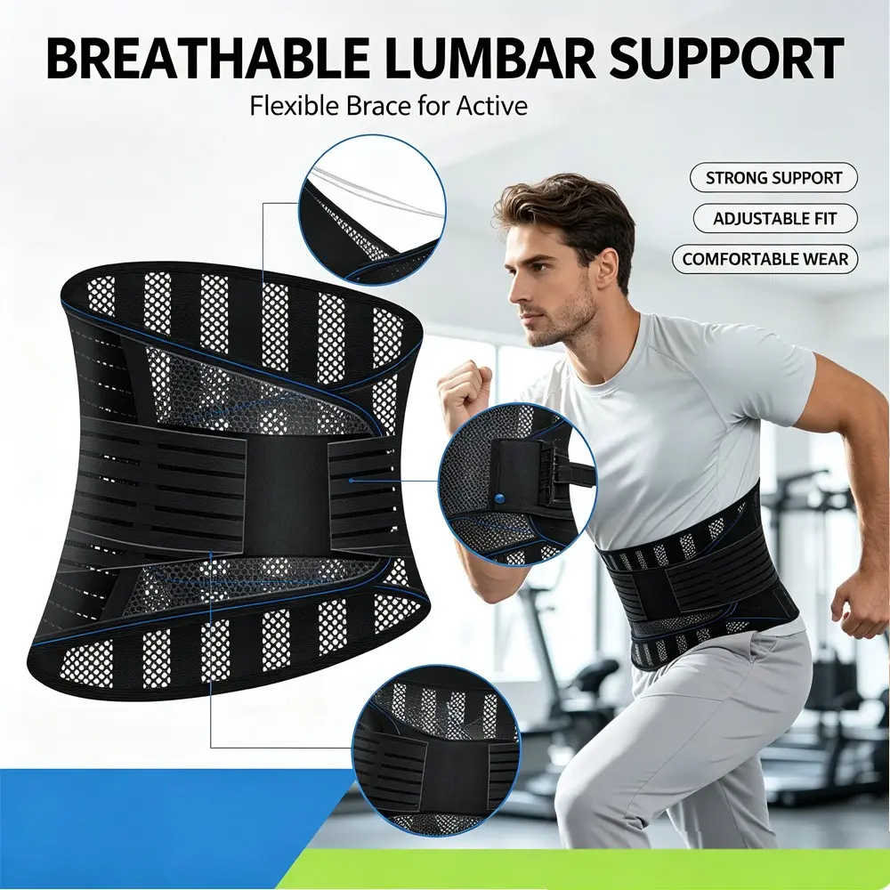 1PC Breathable Back Braces for Lower Back, Adjustable Compression Back Support Waist Support Belt For Men And Women, Back Pain Relief Products - Strength Training, Sedentary Office, Daily Back Support, Fitness