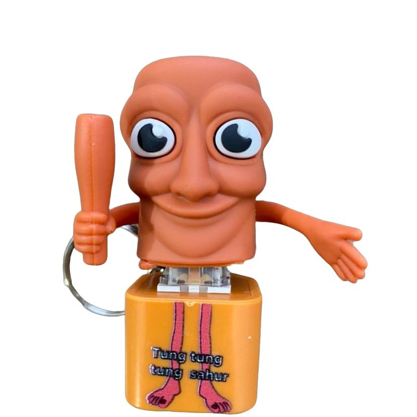 Funny Italian Brainrot Tung Tung Sahur Realistic Sound Keychain, Viral Stress Relief Press-Button Fidget Toy Gift for Adults and Kids