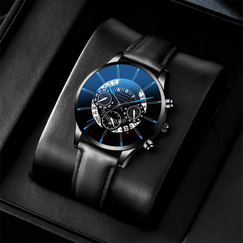 Men's Fashion Watch Set, Exquisite Watch Set, Hollow-Out Calendar Quartz, Elegant Gentleman Perfume Bracelet Necklace Ring Accessories