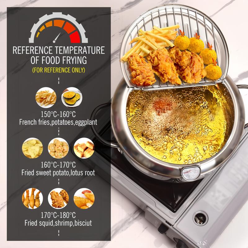 Stainless Steel Deep Frying Pan with Lid, 1 Count Non-stick Deep Fryer with Oil Drip Filter Rack for Fried Chicken Stainless Steel Deep Frying Pan with Lid, 1 Count Non-stick Deep Fryer with Oil Drip Filter Rack for Fried Chicken