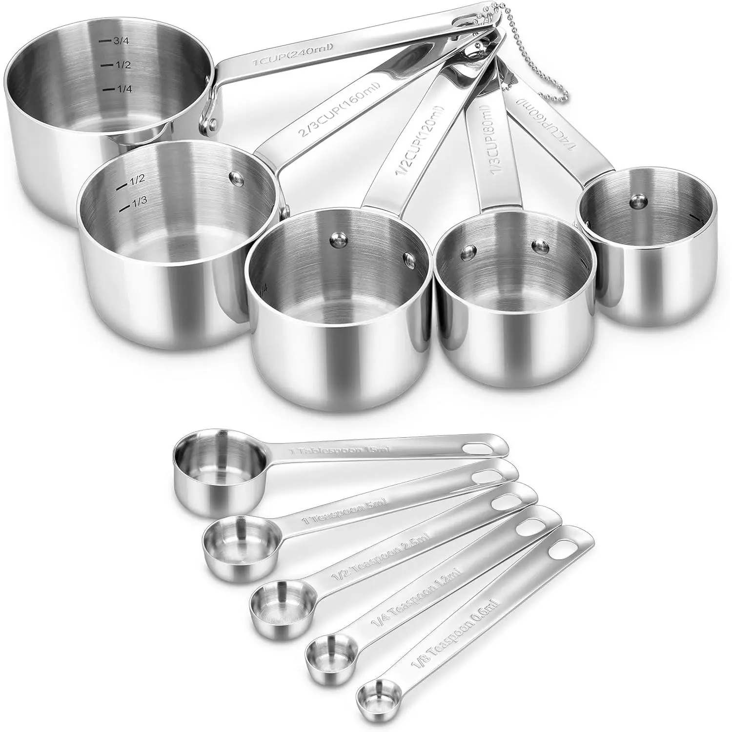 Premium 18/10 Measuring Set (Silver, Measuring Cups & Spoons)