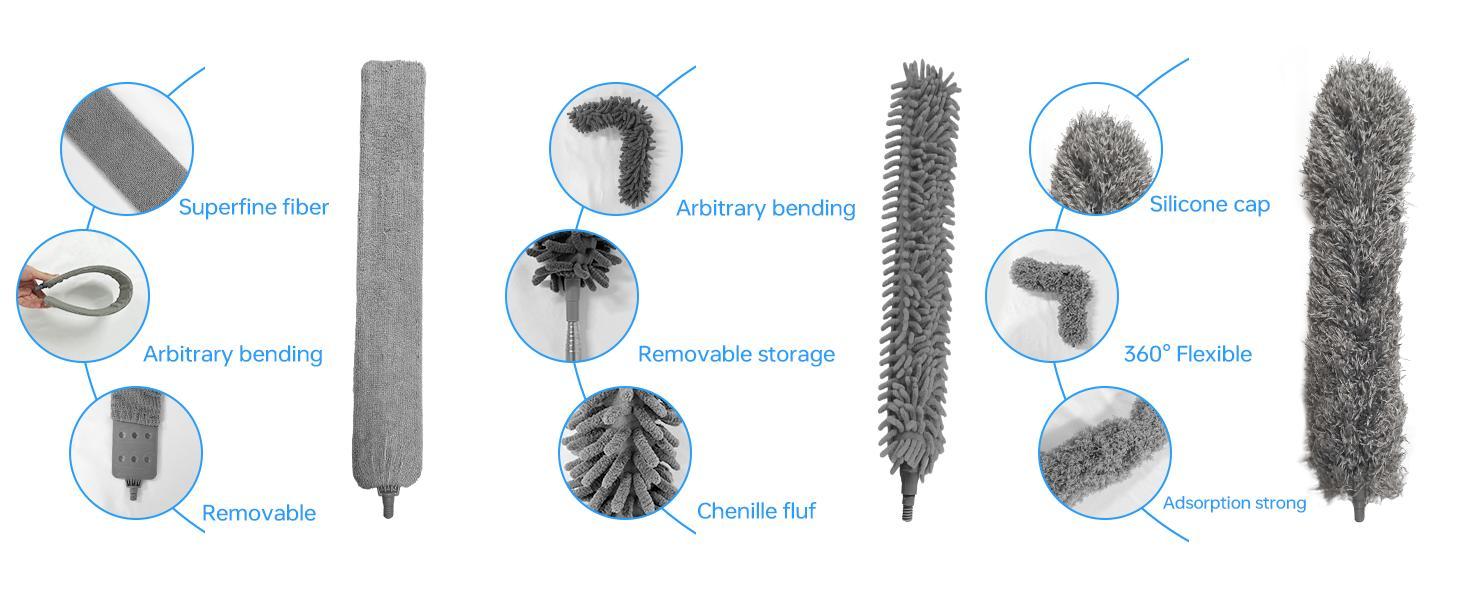 KEEPOW Microfiber Duster with Extension Pole, Stainless Steel Extension Pole 85.5 to 256 cm, Bendable Cleaning Duster of Cleaning Ceiling Fans, High Ceilings, Blinds, Furniture, Cars Dusting KEEPOW Microfiber Duster with Extension Pole, Stainless Steel Extension Pole 85.5 to 256 cm, Bendable Cleaning Duster of Cleaning Ceiling Fans, High Ceilings, Blinds, Furniture, Cars Dusting