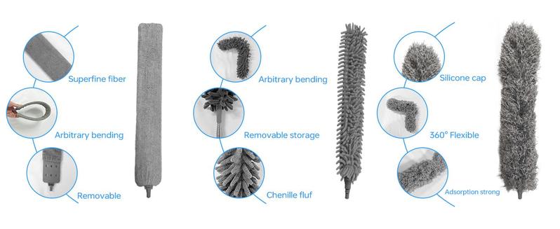 KEEPOW Microfiber Duster with Extension Pole, Stainless Steel Extension Pole 85.5 to 256 cm, Bendable Cleaning Duster of Cleaning Ceiling Fans, High Ceilings, Blinds, Furniture, Cars Dusting