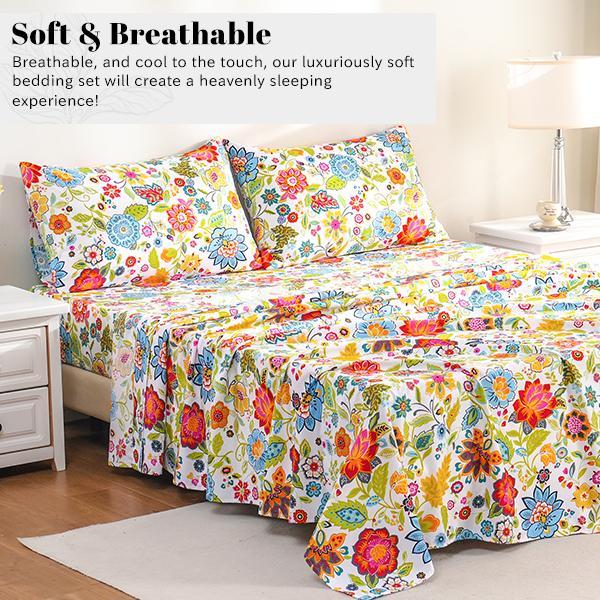 Bedlifes Bamboo Blend & Brushed Microfiber Cooling & Soft Floral Bed Sheet Set Soft 14-21"Extra Deep Pocket Bedlifes Bamboo Blend & Brushed Microfiber Cooling & Soft Floral Bed Sheet Set Soft 14-21"Extra Deep Pocket
