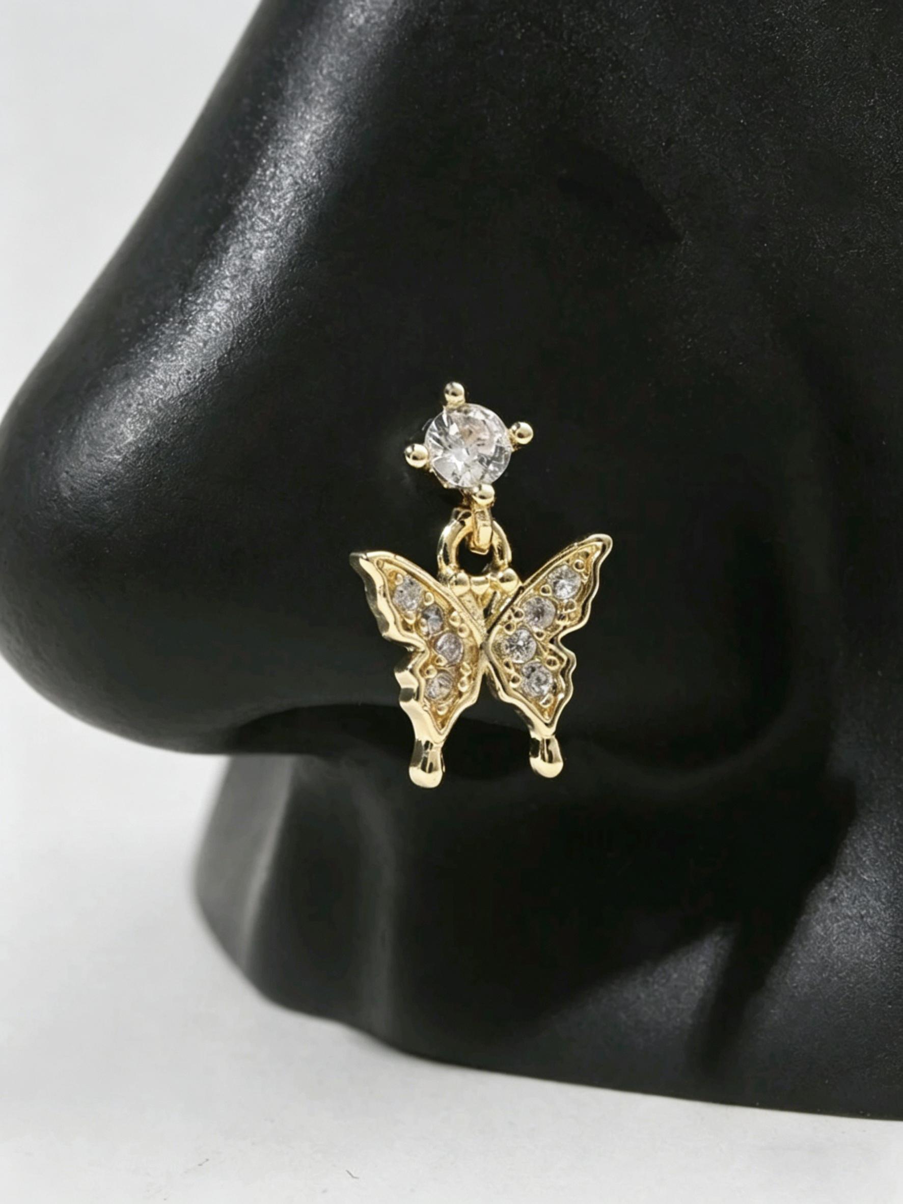 1 Piece Maple Leaf Super Shiny L-Type Nose Ring, Piercing Jewelry, Daily Accessory, Unisex, Casual Style, All Seasons