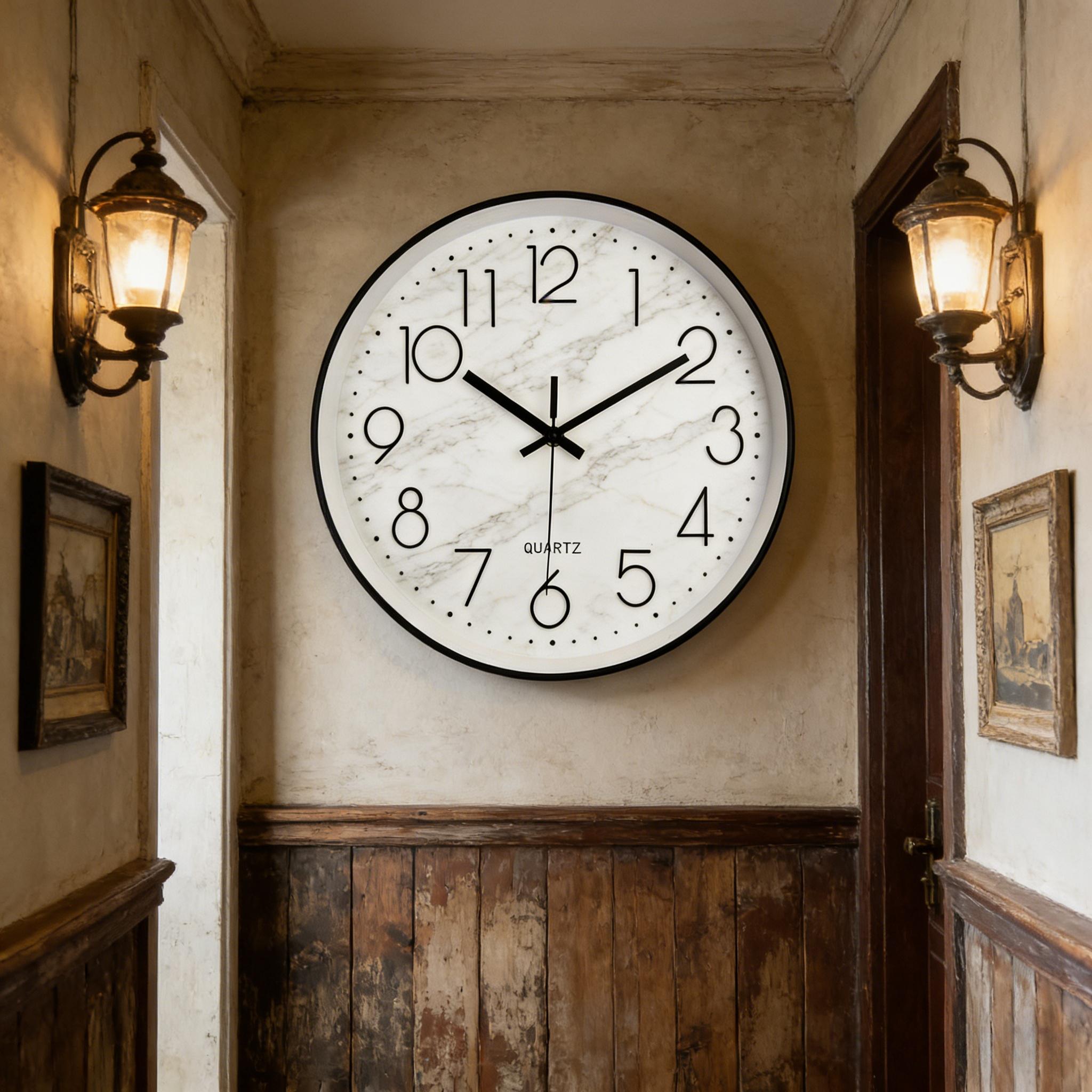 Nordic Silent Wall Clock, Creative Marble Pattern Clock, Living Room Decorative Table, Bedroom Silent Sweep Second Wall Clock