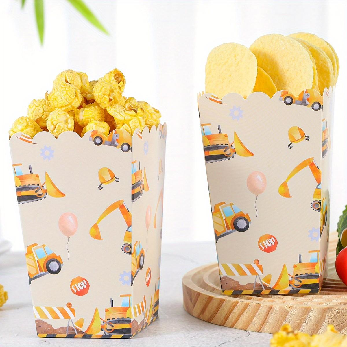 8 Excavator Popcorn Box Striped Paper Bags, Party Bags, Candy Boxes, Suitable for Themed Celebrations, Party Decorations | Elegant Party Boxes | Decorative Popcorn Boxes