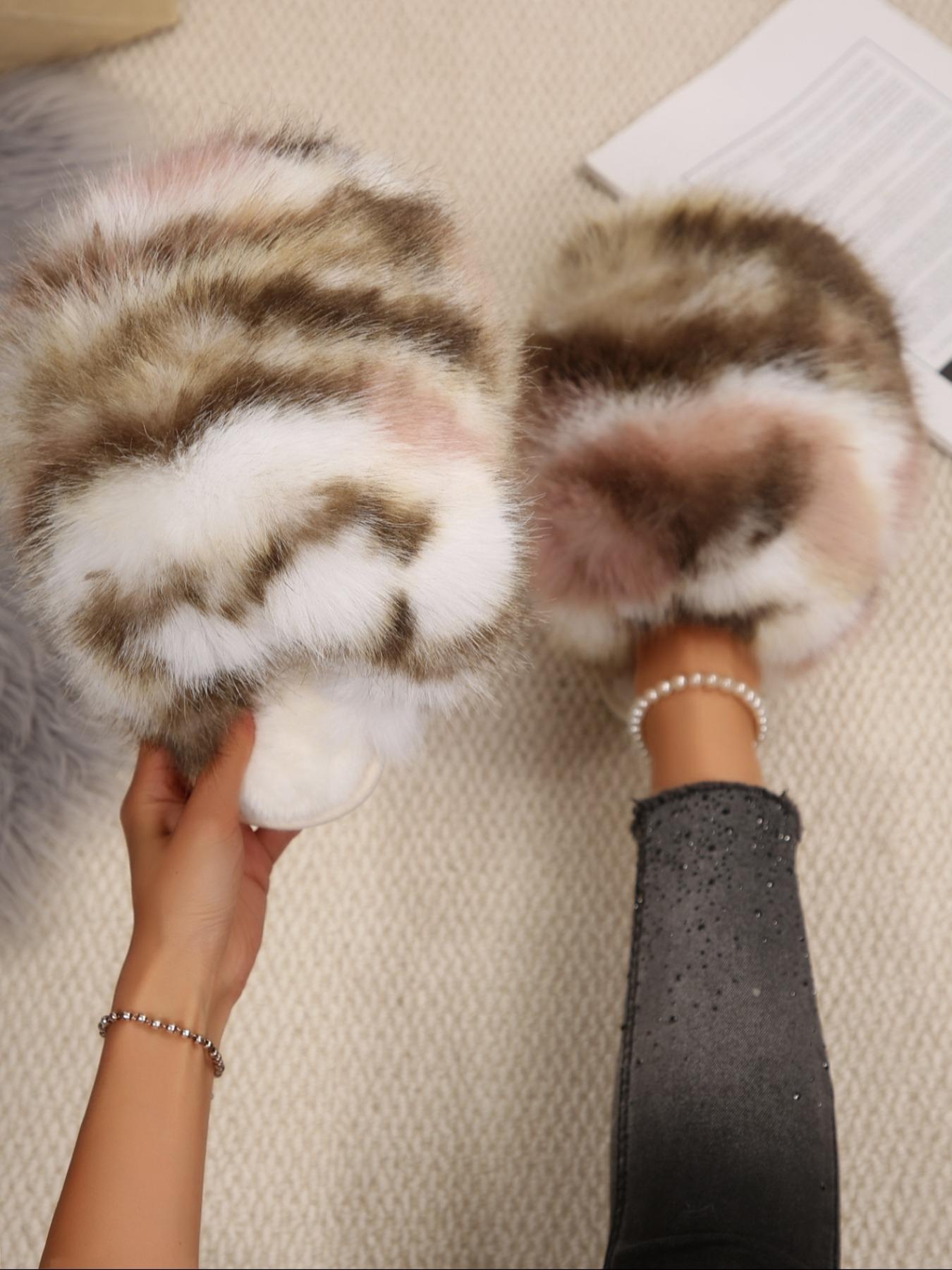 New Women's Plush Tiger Stripe Slippers, Soft Warm Home Slippers, Fashionable Cute Style, Fluffy Upper, All Seasons Use