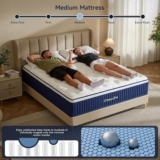 10 Inch Hybrid Mattress in a Box – Memory Foam & Springs, Medium Firm, Cooling Gel, Lumbar Support for Back Pain Relief & Guest Rooms