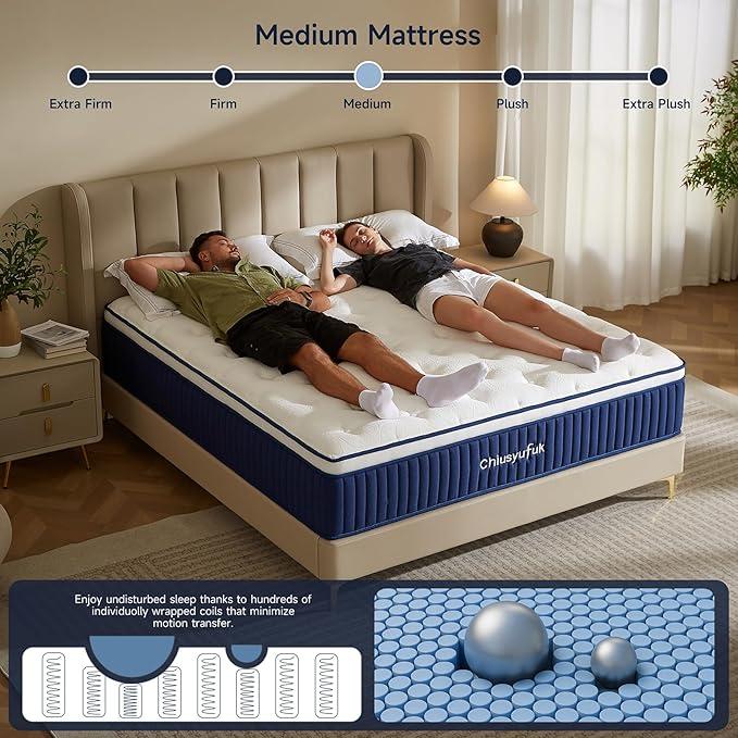 10 Inch Hybrid Mattress in a Box – Memory Foam & Springs, Medium Firm, Cooling Gel, Lumbar Support for Back Pain Relief & Guest Rooms