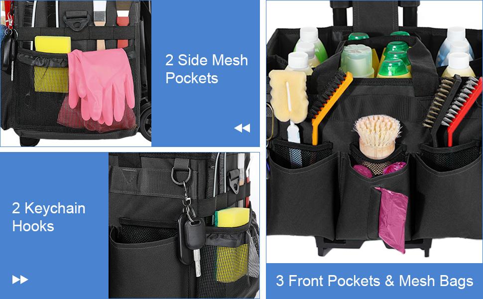 Rolling Cleaning Caddy Bag with Detachable Trolley, Professional Portable Large Cleaning Bag with Wheels, Wearable Cleaning Supply Bag on Wheels for Housekeepers, Rose Red Rolling Cleaning Caddy Bag with Detachable Trolley, Professional Portable Large Cleaning Bag with Wheels, Wearable Cleaning Supply Bag on Wheels for Housekeepers, Rose Red