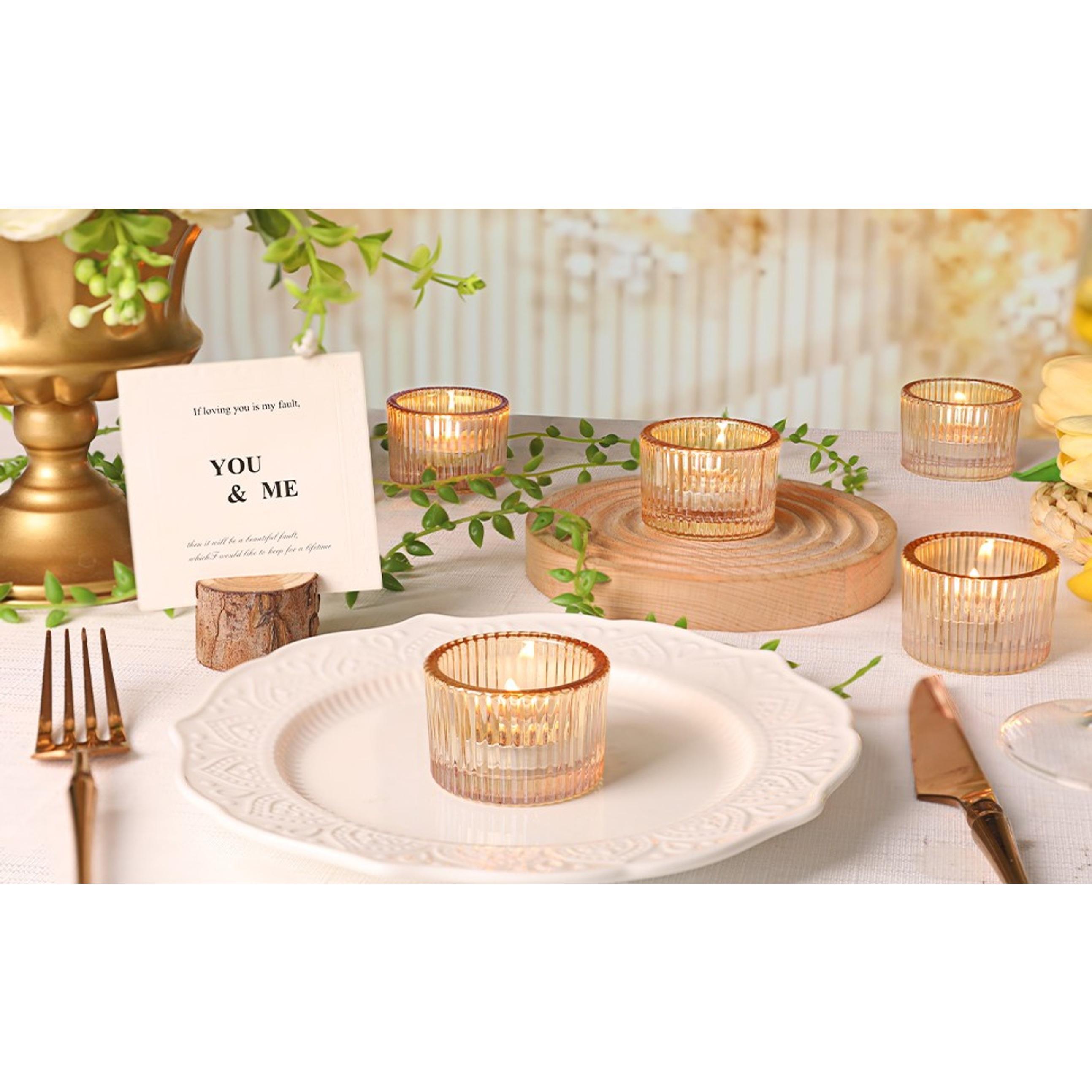 12 Pcs Gold Tealight Candle Holder 2'' x 1.4'', Small Votive Candle Holders for Table Centerpiece, Glass Tea Light Candle Holders for Party, Home and Wedding Decor