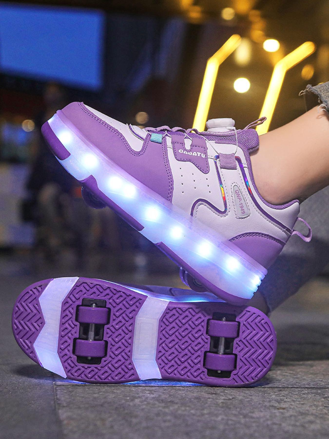 Girls' Four-Wheel Roller Skates, Adjustable LED Light-Up Shoes, PU Leather, USB Charging, Detachable Wheels, All-Season Casual Style