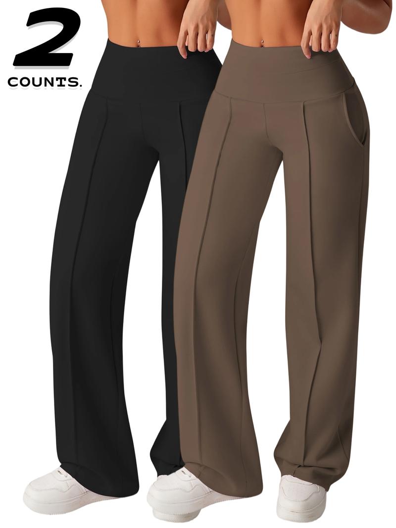 Women's High Waisted Side Pocket Joggers, Casual Sporty Yoga Pants, Loose Fit Elastic Waist, All Seasons Long Regular Leggings