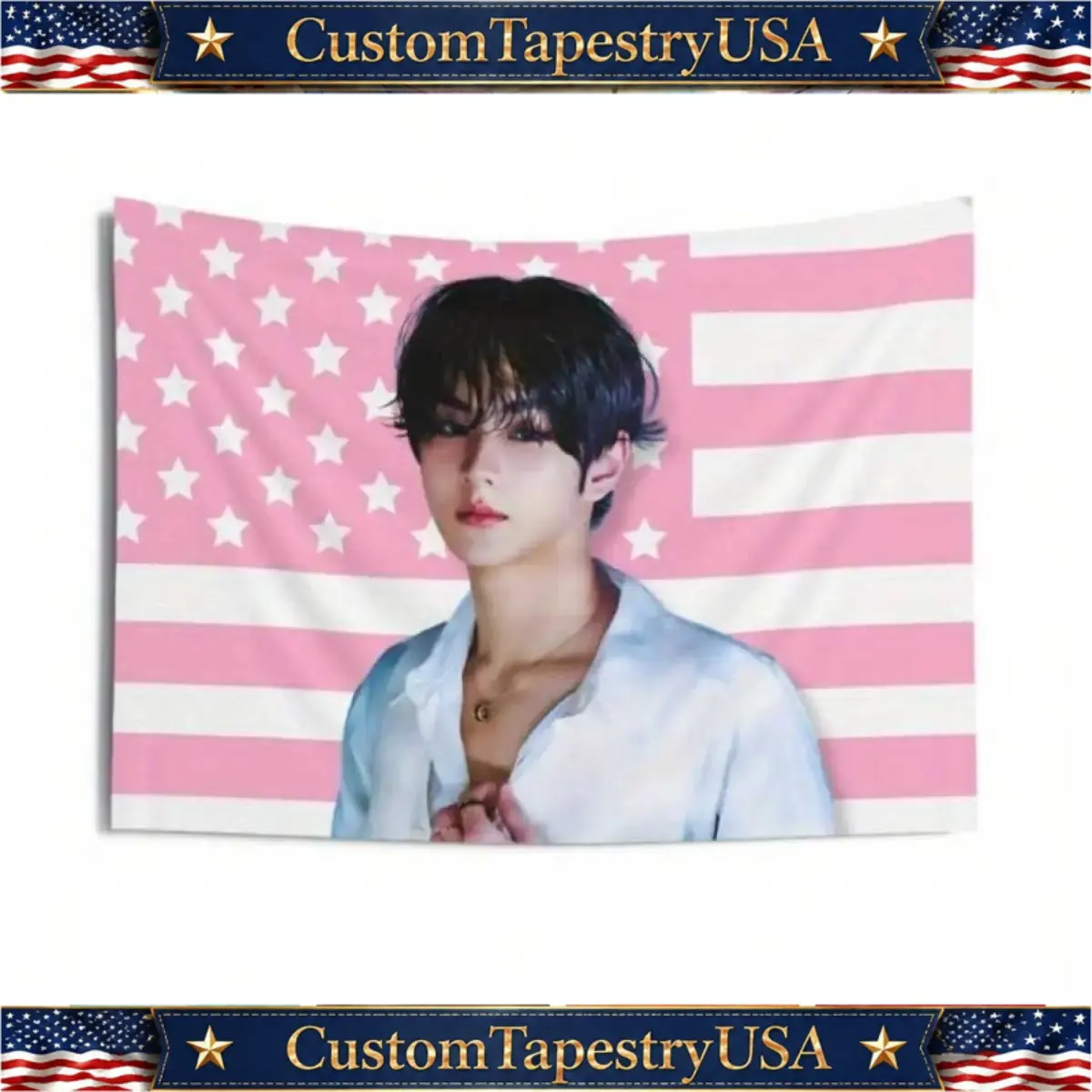 1pc Enha Jungwon Kpop Tapestry Banner American Flag Design With Stars & Stripes Polyester Fabric  Peach Light Beige Velvet Texture Perfect For Kpop Fans Birthday Gifts & Concert Merch  Kpop Merchandise |       Patriotic Design |       Durable Tapestry Kpo