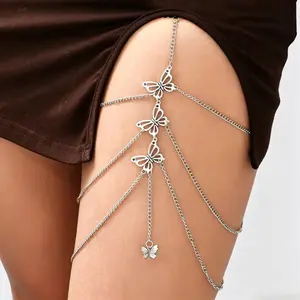 Elegant Butterfly Decor Layered Thigh Chain, Vintage Exquisite Body Jewelry, Trendy All-Match Accessory for Summer, Back To School, Daily Wear, Party & Gifting