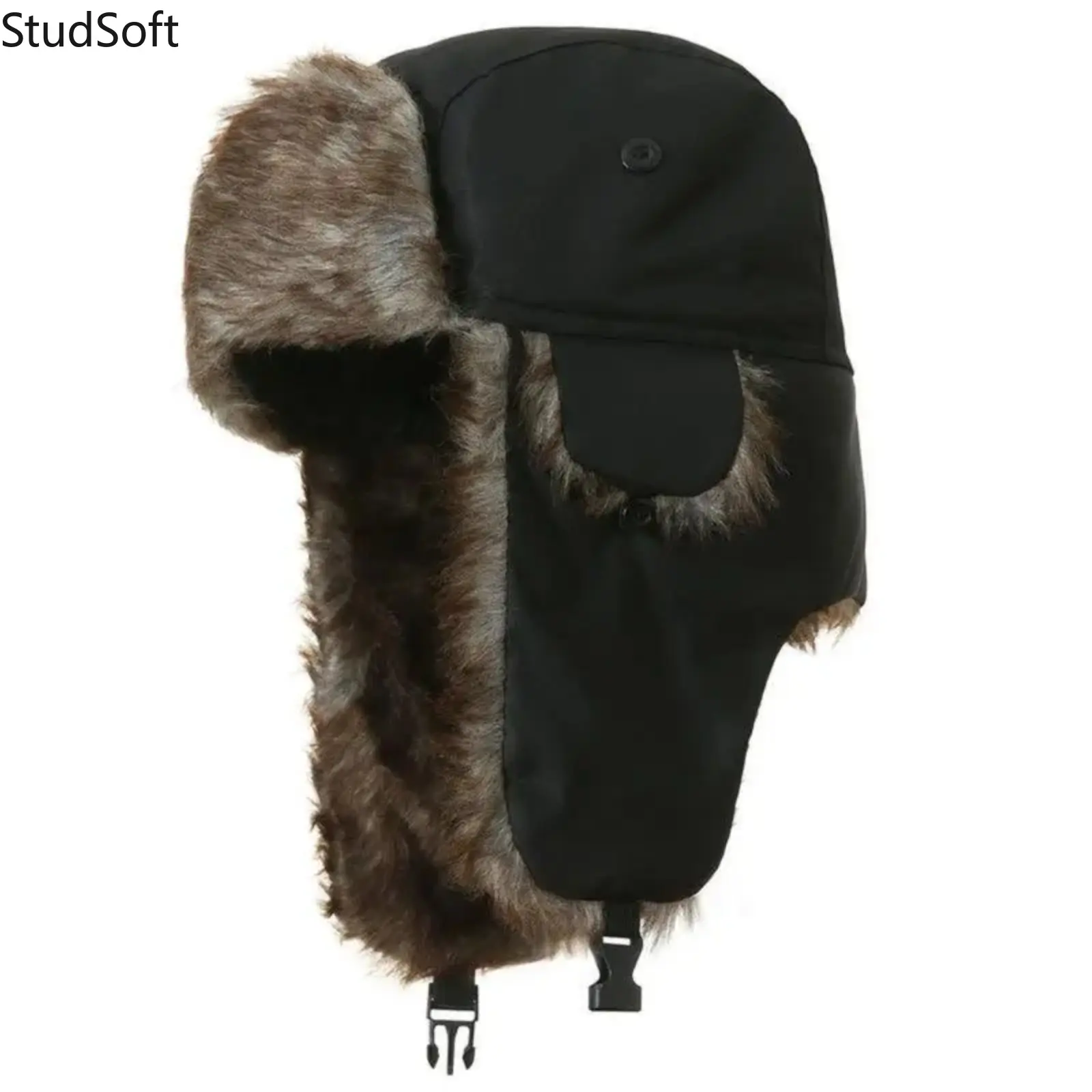 Unisex Faux Fur Trapper Hat Reflective Windproof Winter Aviator Cap Waterproof Ear Flap Bomber Hats for Outdoor Snow Sports Skiing Camping