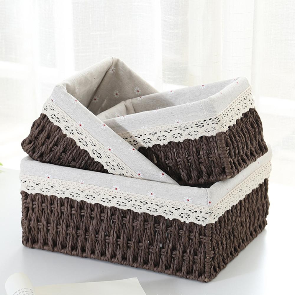 Handwoven Storage Basket with Lid, Desktop Snack Organizer, Living Room Toy Rack, Key and Makeup Holder, Home Organization