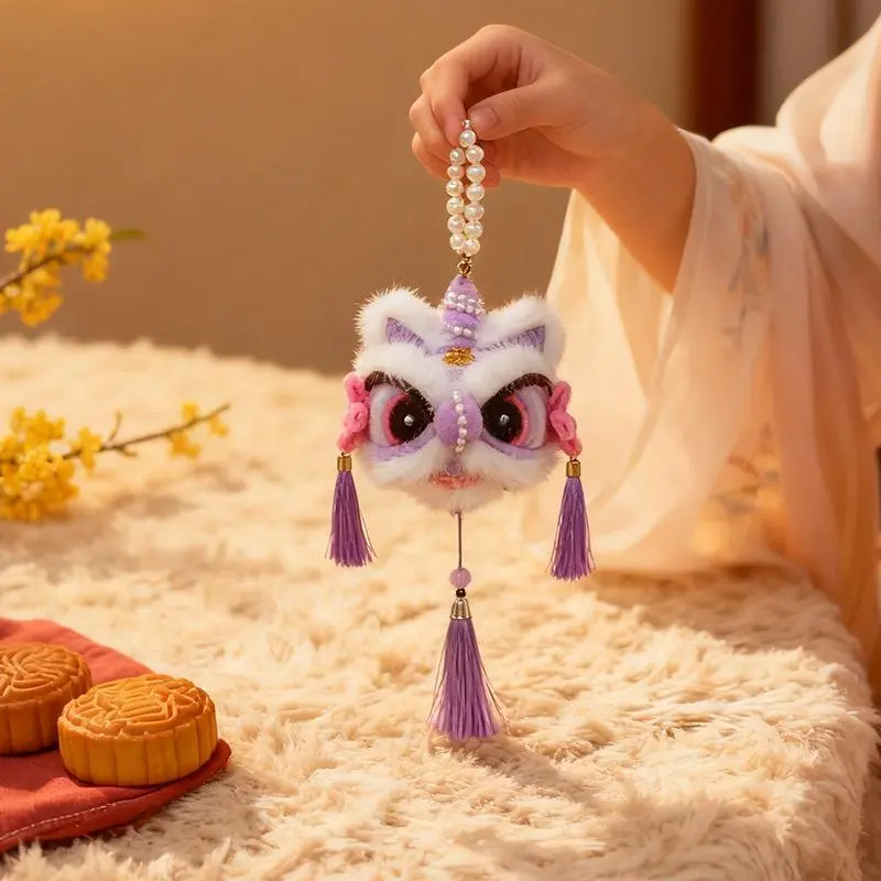 Traditional Lion Dance Hanging Ornament, Polyester Chinese New Year Decor for 2026 Year of the Horse, Good Luck Souvenir for Car, Home & Door, Pendant, Lunar New Year