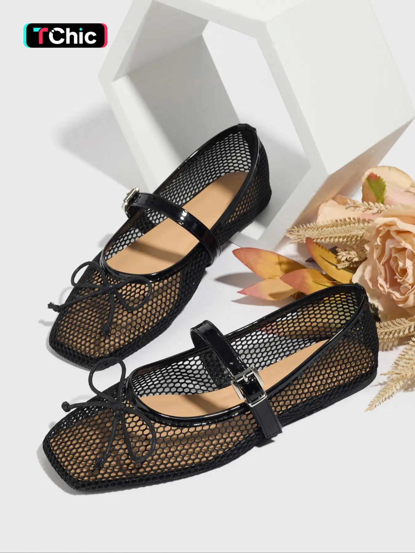 Women's Fashionable Solid Color Hollow Out Design Mary Jane Shoes, Casual Comfortable Breathable Flat Shoes for Summer, Lightweight Comfortable Shoes for Daily Wear, Girl, Mary Jane Flats