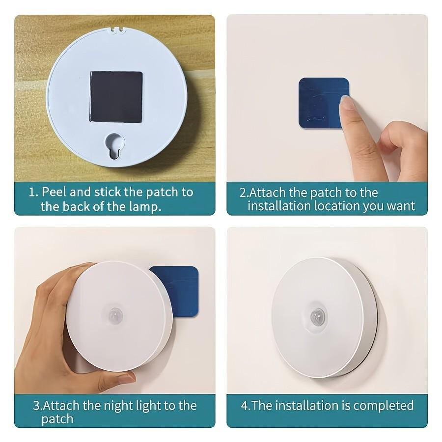 Small sensor LED light for student dormitories, (white light/warm light) wireless installation, USB rechargeable light, human body sensor automatic switch (night mode), LED light source, suitable for beds, corridors, kitchens, living rooms, bedrooms,