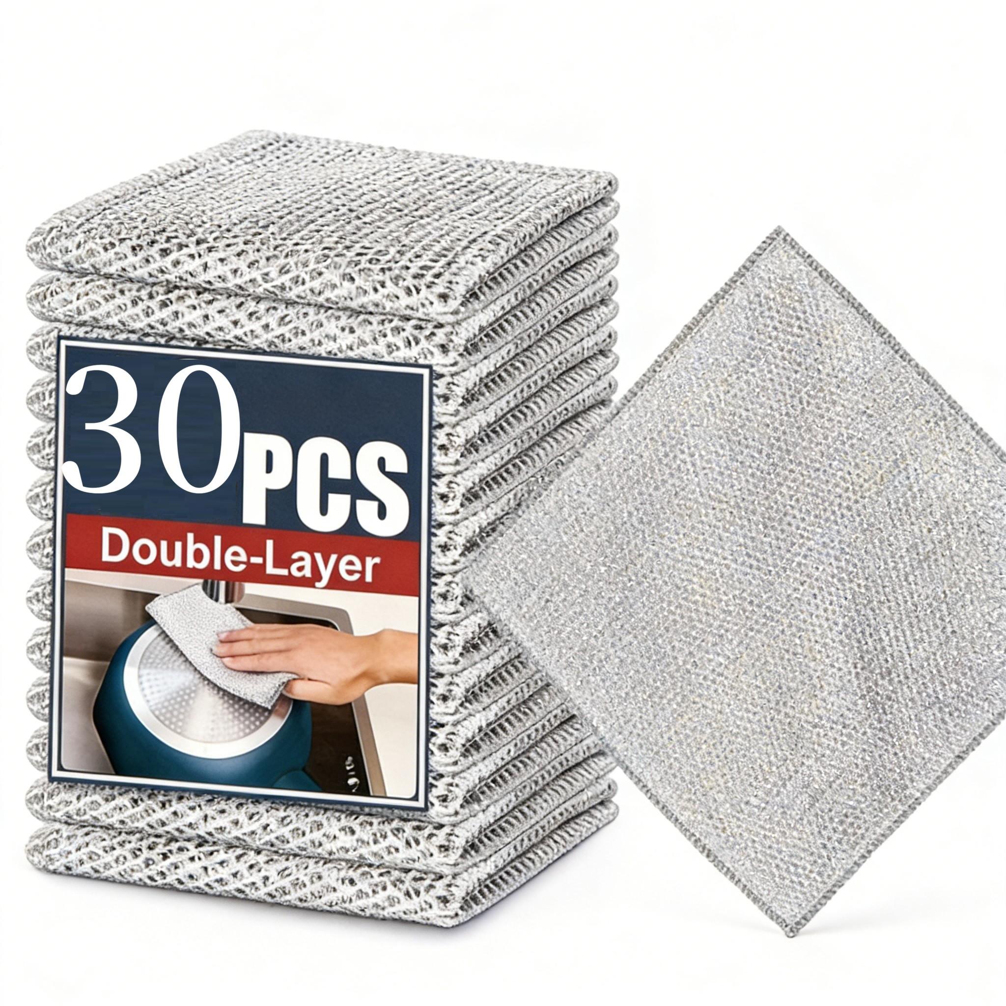 10 Counts Non Scratch Wire Dishcloth Multipurpose Wire Dishwashing Rag Metal Scrubbers for  for Wet and Dry Cleaning, 2-Layer Kitchen Cleaning Cloth Cleaning Tool Scrubbing Pad Steel Household Stainless Scouring Pad