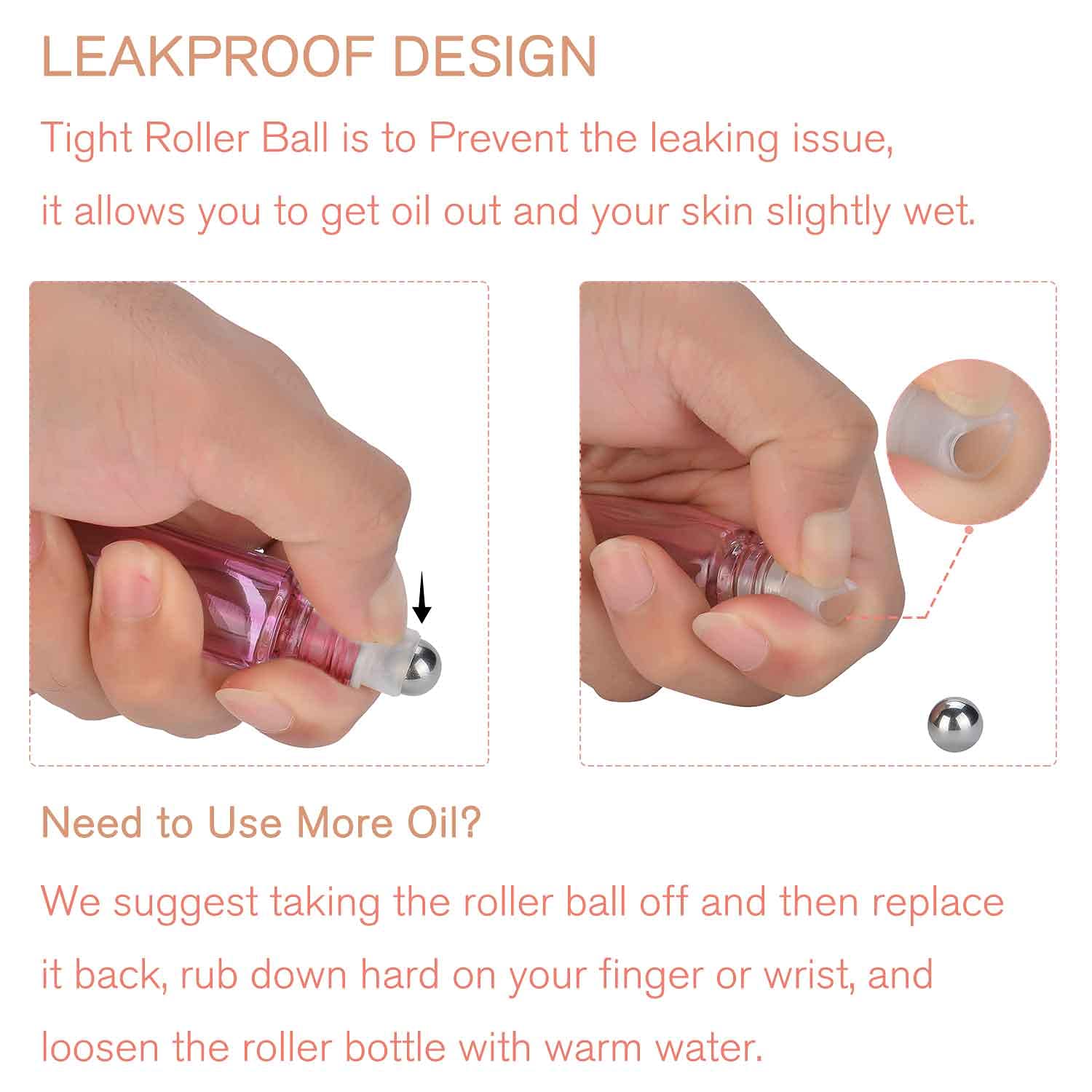 10 ml Rose Glass Roller Bottles for Essential Oils (with Extra Roller Balls, Labels, Opener, Funnels Essential Oil Roller Bottles for body oil perfume