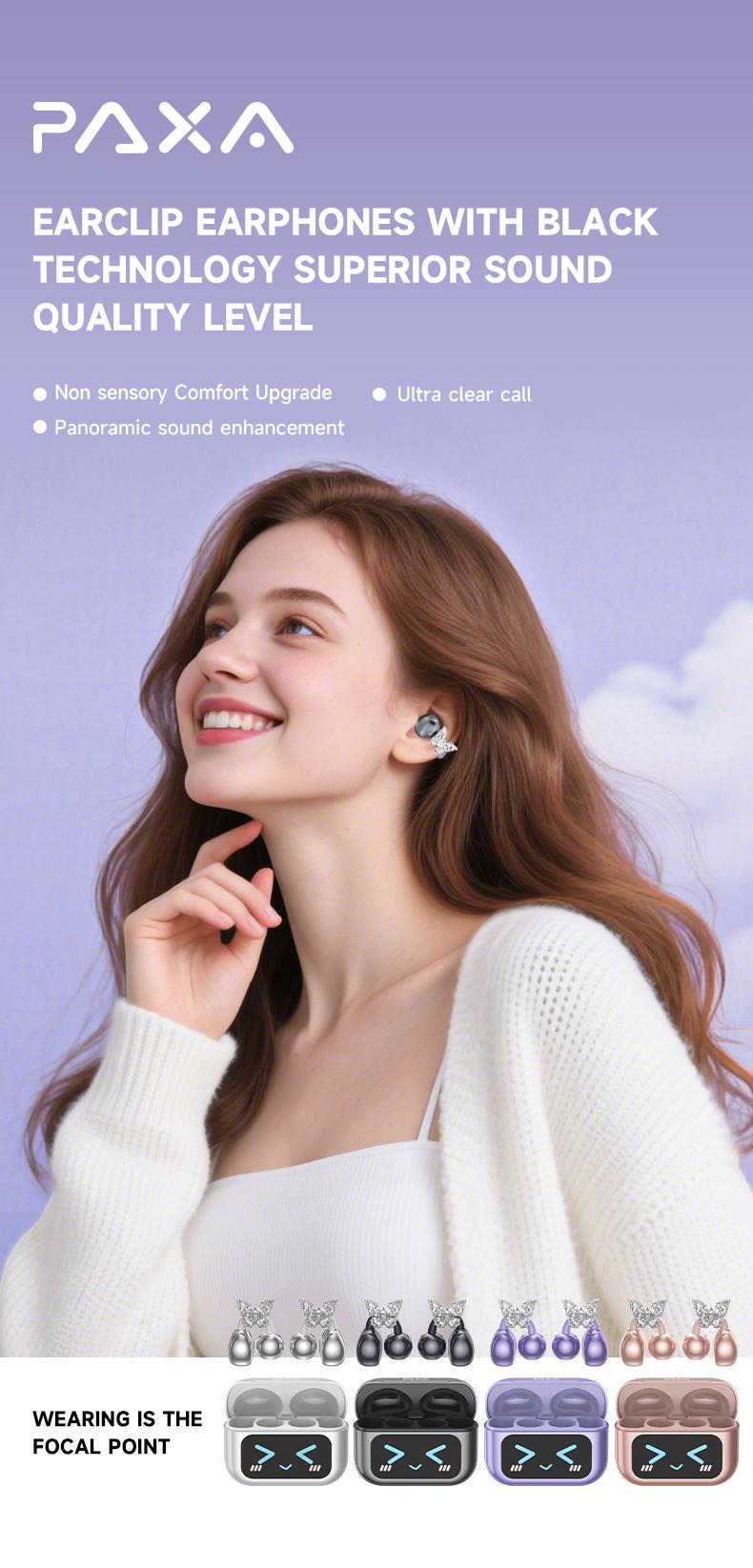 C7 Ultra Bluetooth 6.0 Wireless Clip Earbuds , with smart touchscreen, sports waterproof & sweatproof design for music and calls