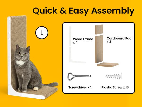 Conlun Cat Scratcher for Indoor Cats 22.8 Inch L Shaped Vertical Scratching Board with Ball Toy Light Wood L-Shaped Wall-Mounted Cat Scratcher Springtok Ramp Apartment Sturdy Home Durable Construction Easy Assembly Striped Design