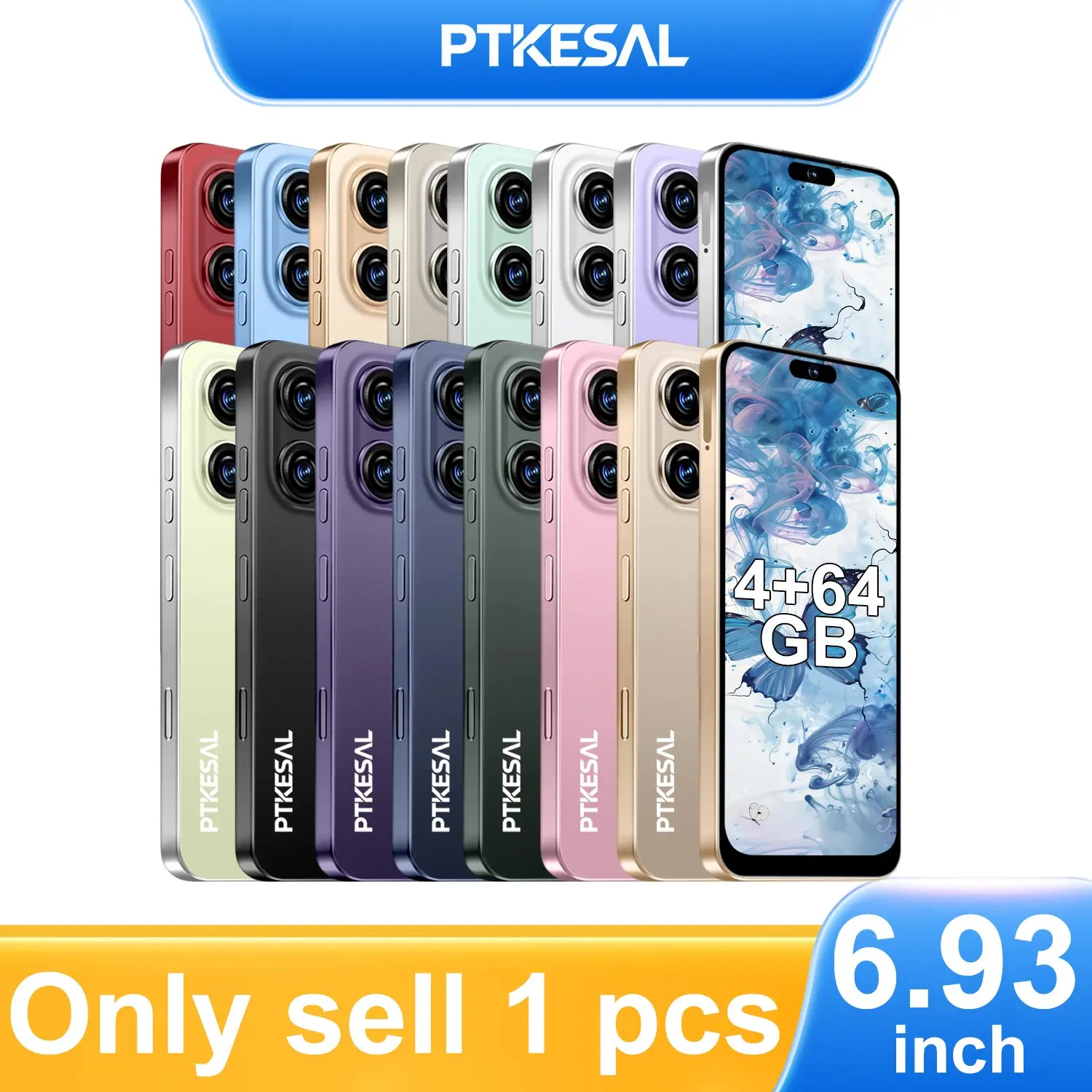 PTKESAL-16 Pro Max Smartphone 4GB+64GB MTK6750 Octa-Core Android 12, 6.93 Inch Large Screen, 5MP Front 13MP Rear Camera, 4100mAh Battery, Real Fingerprint & Face Unlock