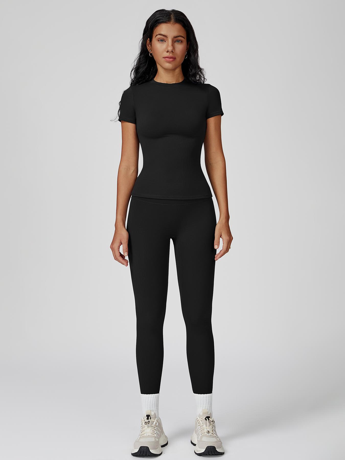 Women's Yoga Short Sleeve Tight-Fitting Outdoor Cycling Running Sportswear Set, Comfortable Stretchy Activewear for Women, Workout Running Clothes