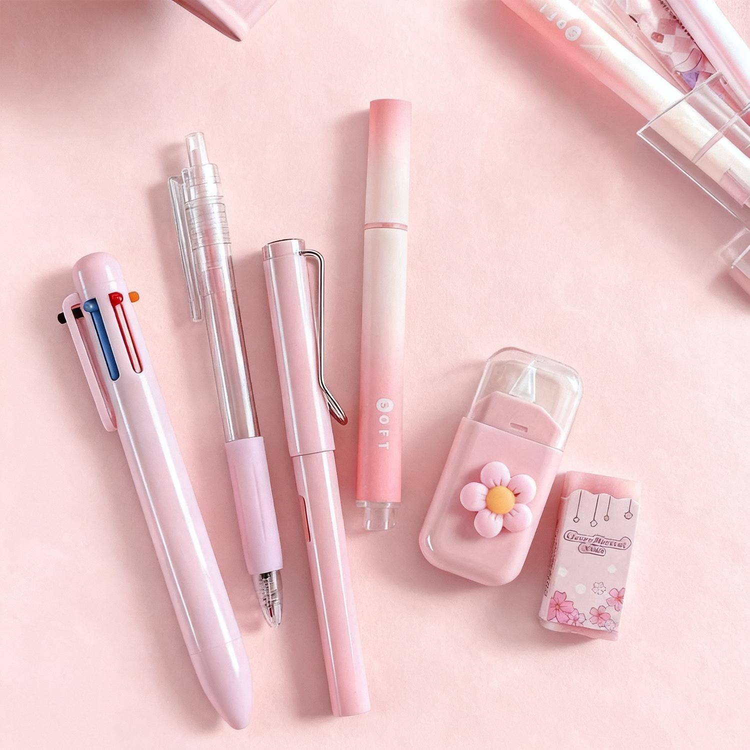 6-Piece Stationery Set, Includes Neutral Pen, Eraser, Six-Color Ballpoint Pens, Multifunctional Writing Tools, Perfect for Office and School Supplies