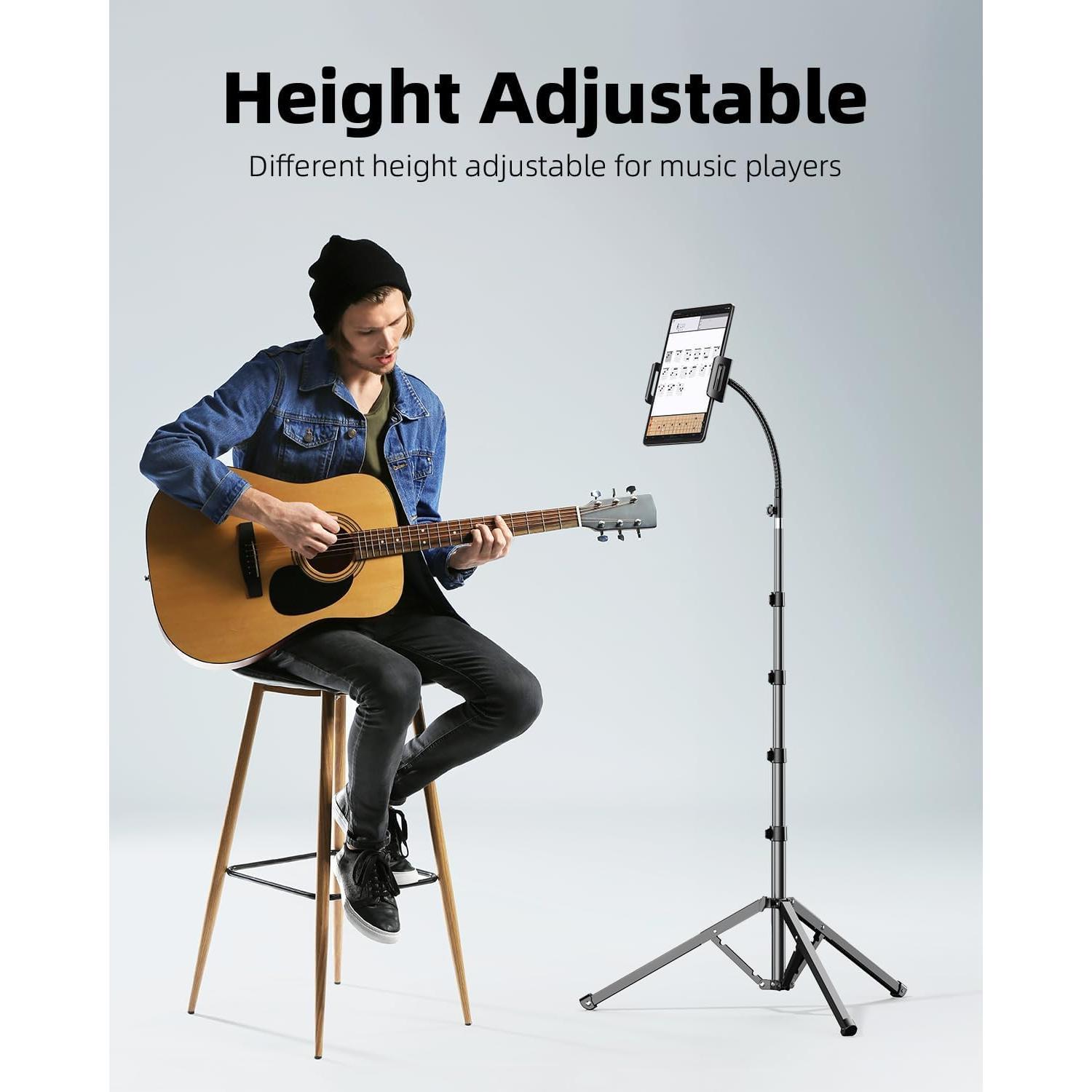 Heavy Duty Tablet Tripod Stand 82" Tall, Floor Stand with Remote and Adjustable Gooseneck for Watching/Stream/Recording, Tripod for iPad Pro 12.9"/Kindle/, and  4.5-13" Tablet/Phone