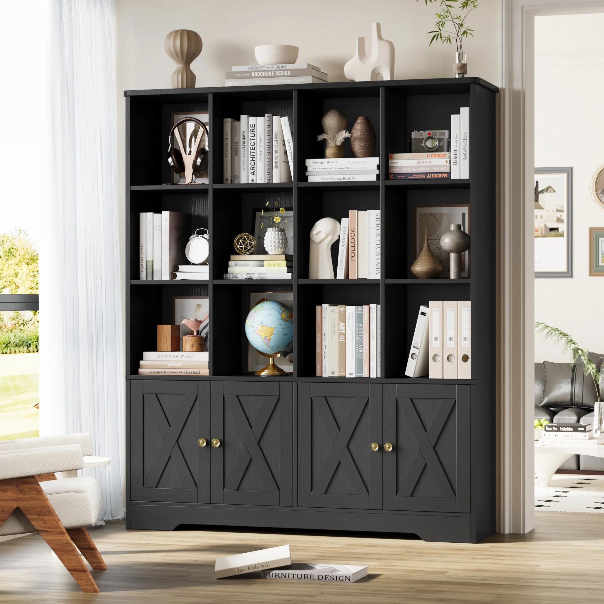 FOTOSOK 47.6" Wide Farmhouse Kids Bookshelf with Storage, Kids Book Shelf for Home Office, Double Wide Bookcase with 4 Doors FOTOSOK 47.6" Wide Farmhouse Kids Bookshelf with Storage, Kids Book Shelf for Home Office, Double Wide Bookcase with 4 Doors