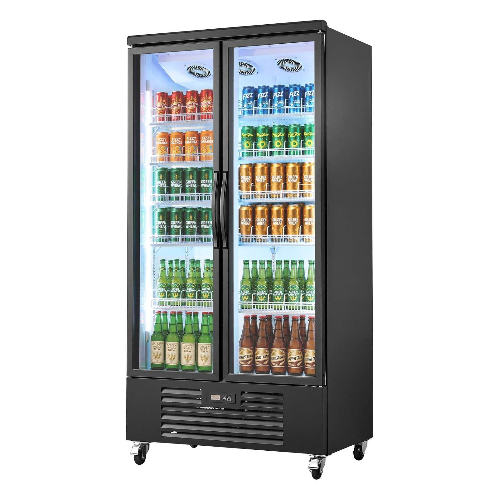 VEVOR Commercial Merchandiser Refrigerator - 24.9 Cu. Ft/705L Upright Beverage Cooler with Glass Doors, 5 Adjustable Shelves, Soft LEDs, Casters, Upright Freezer for Bars, Supermarkets