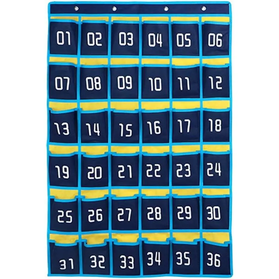 36 Numbered Pockets Classroom Pocket Chart for Cell Phone Holder | Wall Door Hanging Pocket Organizer for Phone Calculator Holder, Phone Pouch for School Classroom & Office Phone Management