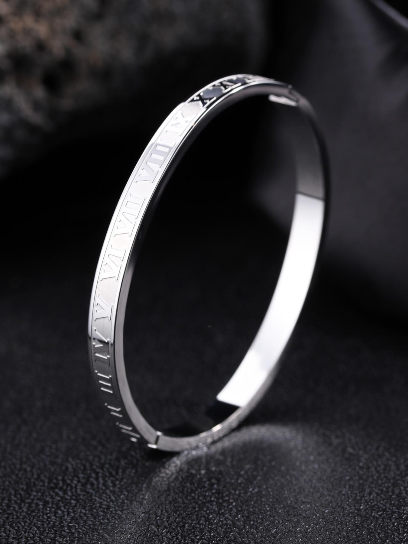 Unisex Street Style Roman Numerals Design Bangle, Gifts for Wife, Minimalist Trendy Bangle Bracelet for Women & Men, Chic All-match Vintage Jewelry As Gift, Elegant Minimalist Bangle