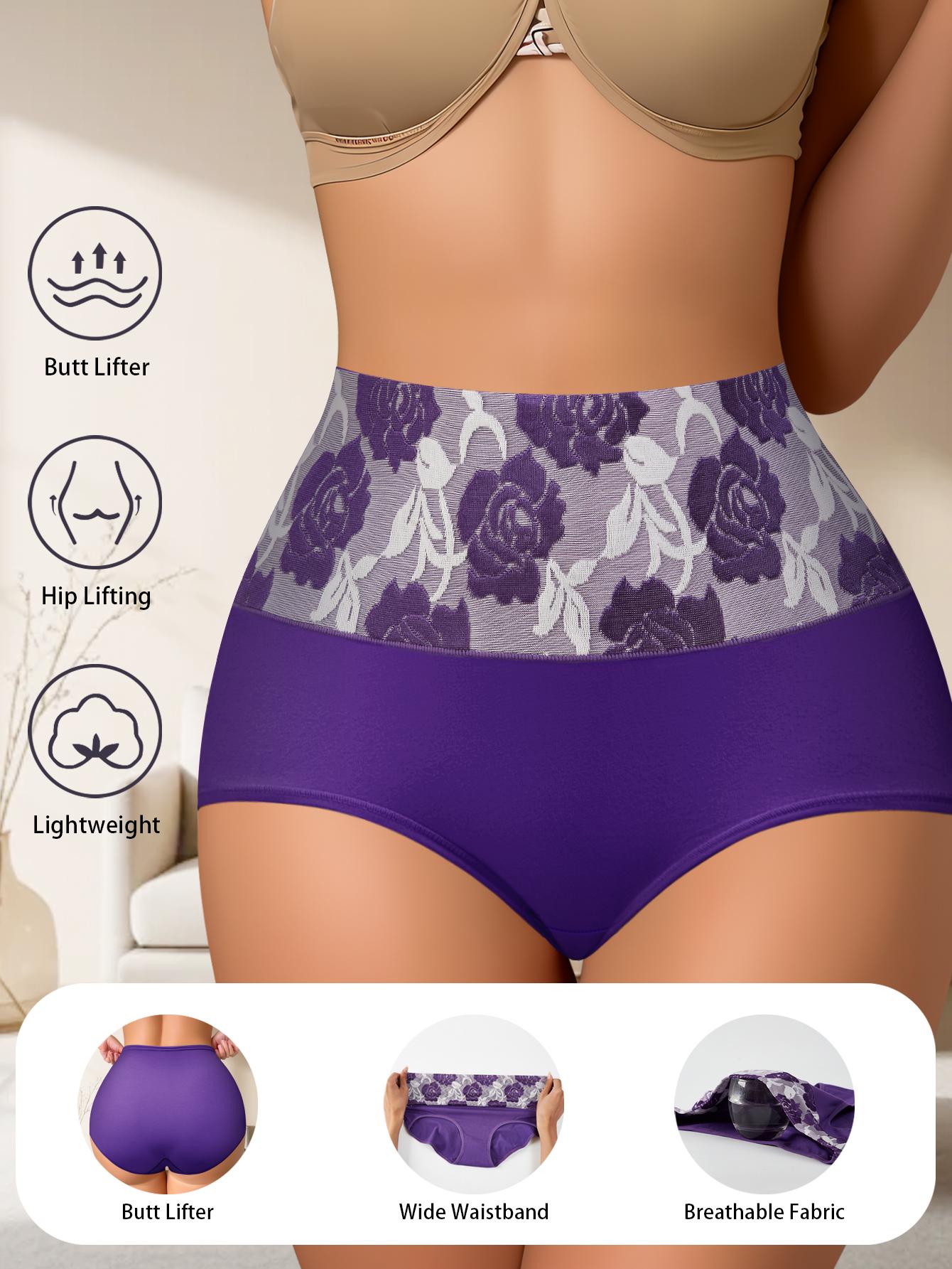 QUASTI 6 Pack High Waist Colorblocking Cotton Women's Briefs with Printed Design,High Elasticity Tummy Control Hip Lifting Elegant Underwear,Flower Power Panties,Soft Comfortable Womenswear Mixed Color,Fashionable Elegant Women's Panty,S-XXL